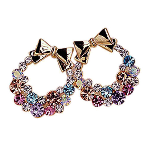 Colorful Rhinestone Bowknot Ear Stud Earrings Women Lady Party Gift The butterfly with drill Earrings #30