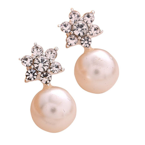 Women Charm Jewelry Pair Snowflake Crystal Stud Earring Women Elegant Crystal Rhinestone Pearl Ear Stud Earrings #30