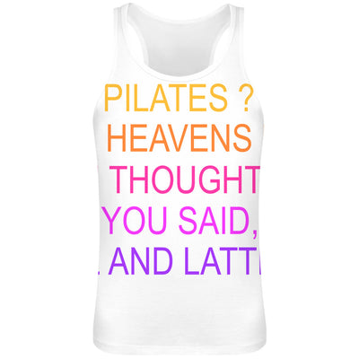 Pilates Oh Heavens No Funny Slogan  Sublimation Tank Top T-Shirt For Men - 100% Soft Polyester - All-Over Printing - Custom Printed Mens Clothing