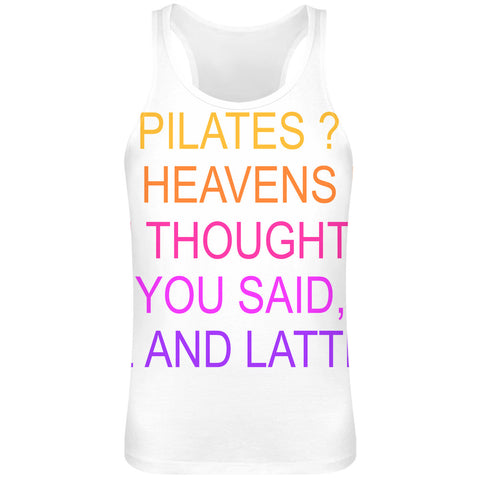 Pilates Oh Heavens No Funny Slogan  Sublimation Tank Top T-Shirt For Men - 100% Soft Polyester - All-Over Printing - Custom Printed Mens Clothing