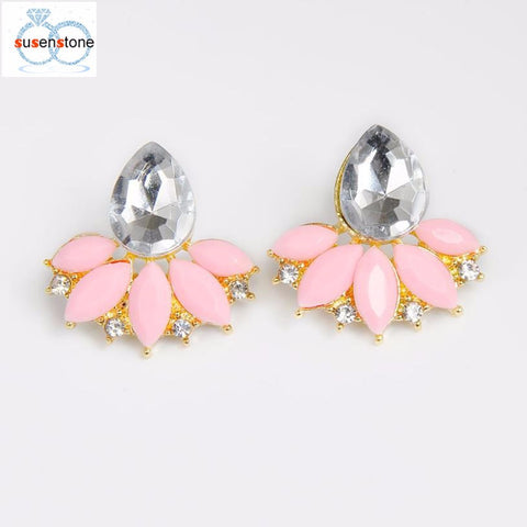 SUSENSTONE Flower Drill Stud Earrings Blooming 1Pair Women Crystal Rhinestone Ear Stud Daisy Flower-Earrings Gifts