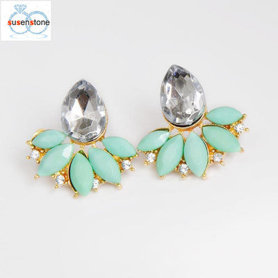 SUSENSTONE Flower Drill Stud Earrings Blooming 1Pair Women Crystal Rhinestone Ear Stud Daisy Flower-Earrings Gifts