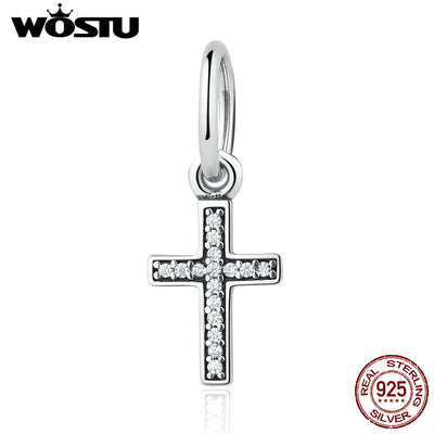 Real 925 Sterling Silver Symbol Of Faith Cross Dangle Charm Fit Original wst Bracelet Authentic Jewelry Christian Gift