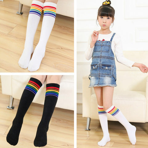 1 Pairs Girls socks Cotton rainbow Medium Solid Socks for Baby Boys Girls Toddler Kids