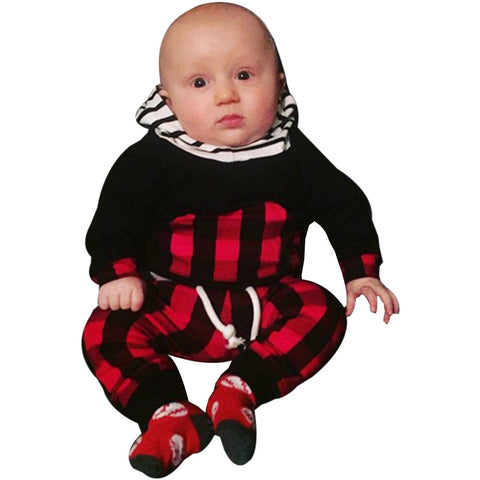 2pcs Toddler Kids Baby Boy Clothes Set Striped Plaid Hoodie Tops+Pants Outfits Boy Hoodies Clothes Casual Children Clothing Suit