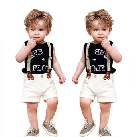 Summer Boys Clothes 2017 Children Baby Boy Clothing Set Gentleman Letter Print TShirt Tops+ Suspender Pants Toddler Kids Clothes