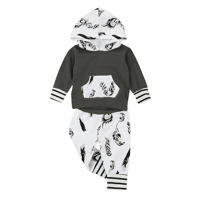 2017 Autumn Infant Baby Boy Long Sleeve Hoodie Leaf Print Tops +Pants Outfits Clothes Set