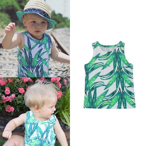 Toddler  T-shirt Boys Kids Sleeveless 2017 Summer T Shirt Girls Bamboo Leaves Printed Clothing Boy Tshirt Casual Baby Clothes