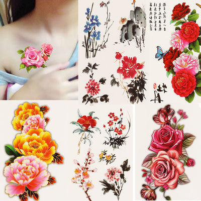 1x DIY Body Art Temporary Tattoo Colorful Flower Watercolor Painting Drawing Decal Waterproof Tattoos Sticker