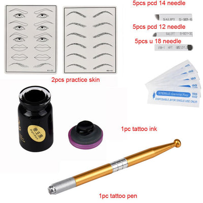 Microblading Complete tattoo kit Permanent 3D Makeup Eyebrow Tattoo Needle Pen Pigment Kit Drop Shipping