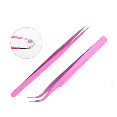 One Pair of Stainless Steel 45 Degree Curved Tweezers For Nail Tool