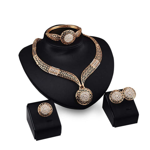 Fashion Women Wedding Party Rhinestone Necklace Bracelet Ring Earrings Set