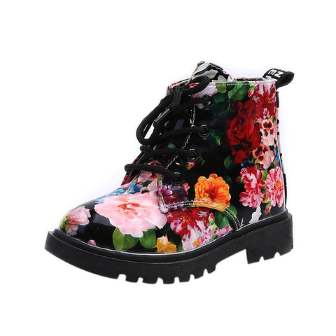 Children boots Floral printed girls shoes Winter shoes Baby Child Army Style Martin Boot Warm Shoes
