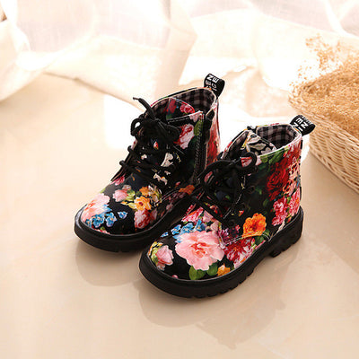 Children boots Floral printed girls shoes Winter shoes Baby Child Army Style Martin Boot Warm Shoes