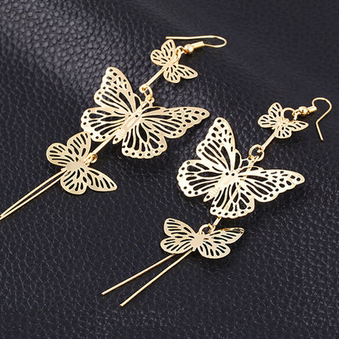 Women Girl Cheap Nightclubs punk rock hollow butterfly gold silver alloy dangle earrings pendant ali express jewelry #30