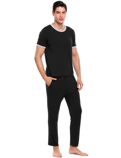 Ekouaer 2017 Casual Sleepwear Mens Short Sleeve Solid Slim Pajamas Contrast Color O-Neck Nightwear Pajamas Set Plus Size