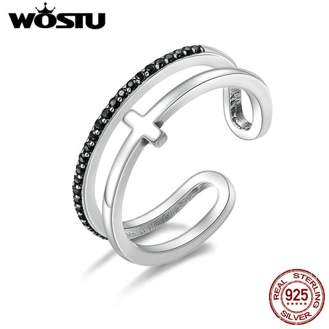 WOSTU 100% Real 925 Sterling Silver Light Of Cross Adjustable Rings For Women Authentic Fine Jewelry Gift CQR134