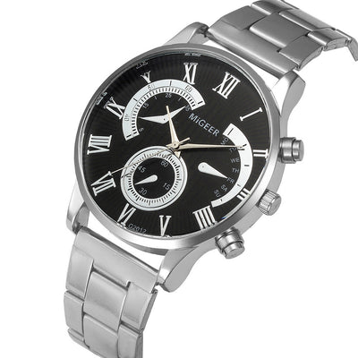 Fashion Man Crystal Stainless Steel Analog Quartz Wrist Watch