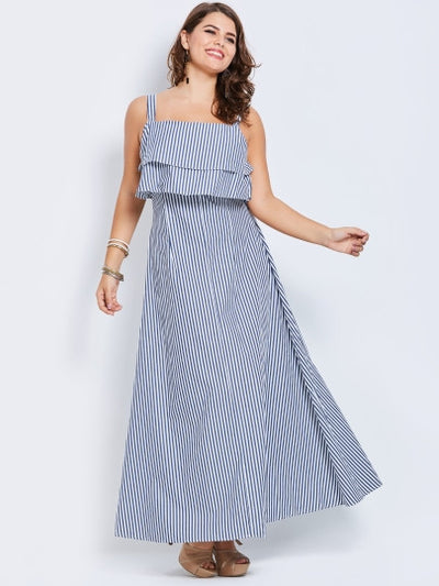Plus Size Tiered Striped Women's Maxi Dress