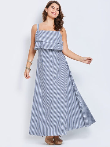 Plus Size Tiered Striped Women's Maxi Dress