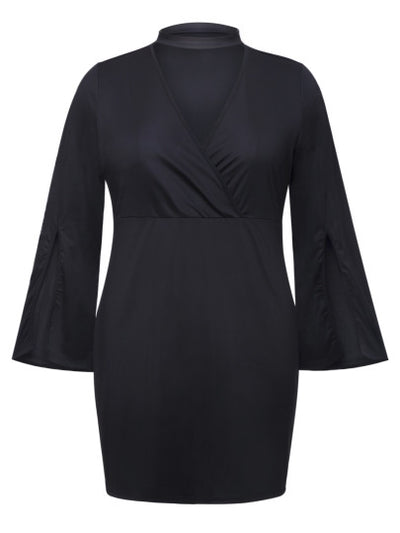 Bell Sleeve Plus Size Black Women's Bodycon Dress