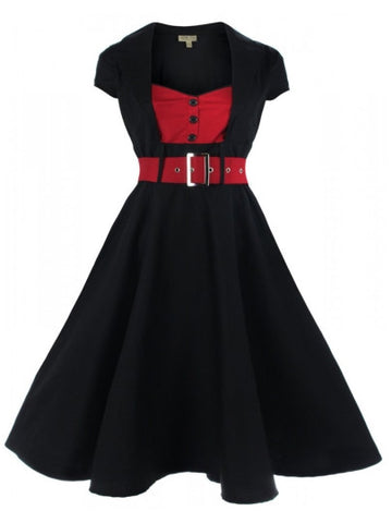 Cap Sleeve Single Breasted Belt Plus Size Women's Day Dress