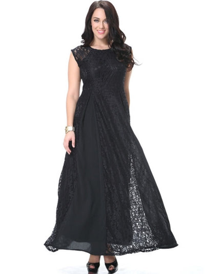 Black Patchwork Plus Size Women's Maxi Dress