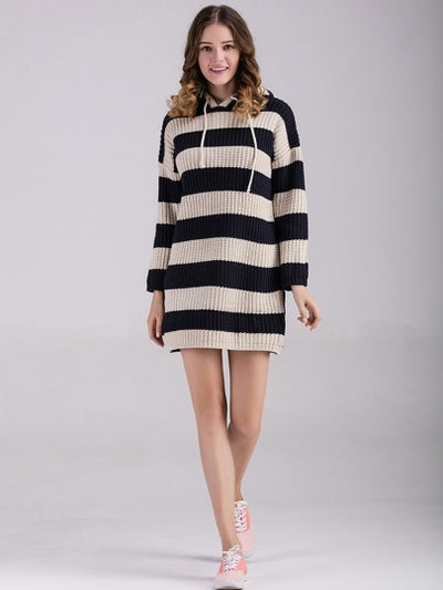 Striped Hooded Women's Sweater Dress