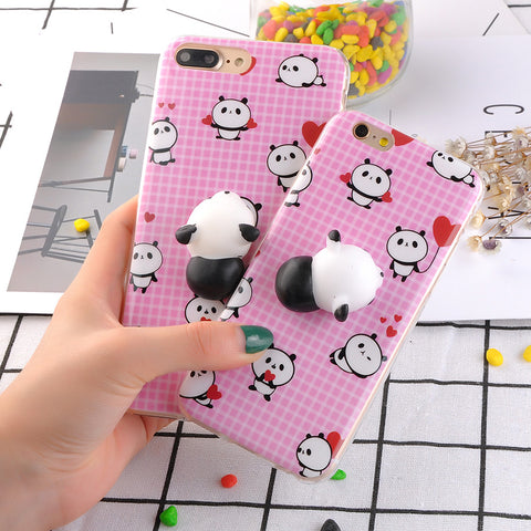 3D Cartoon Cute Soft Silicone Squishy Panda Cat Fundas Cover Case for iPhone 6 6S 7 Plus Phone Cases Coque Stress relief Shell