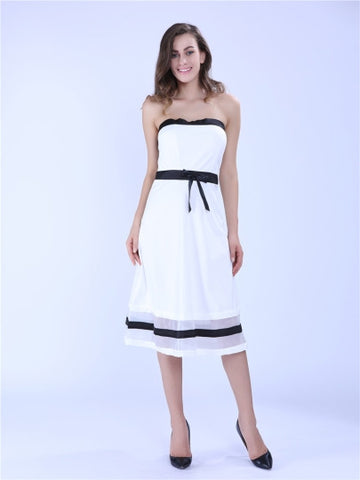 White Strapless Knot Decorated Women's Day Dress (Plus Size Available)