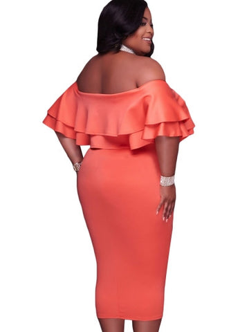 Plus Size Orange Slash Neck Women's Bodycon Dress