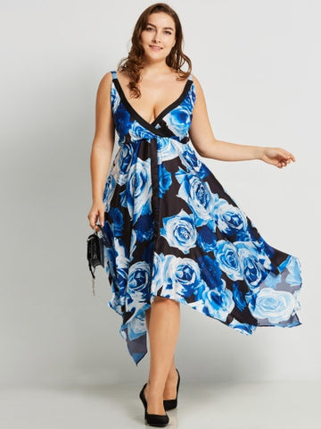 Plus Size Asym Chiffon Women's Maxi Dress