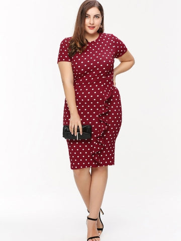 Plus Size Polka Dots Women's Sheath Dress
