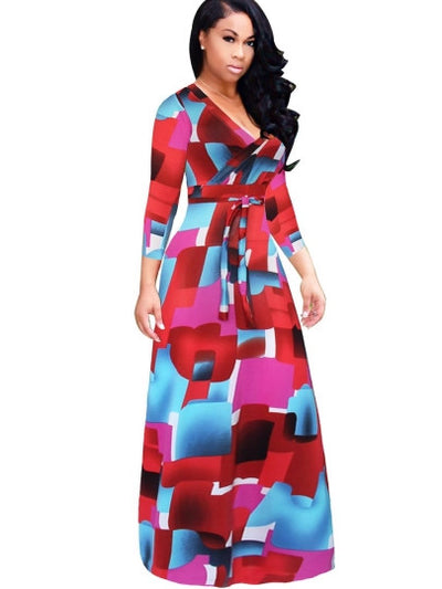 Plus Size V Neck Women's Maxi Dress