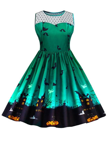 Mesh Patchwork Plus Size Halloween Women's Day Dress