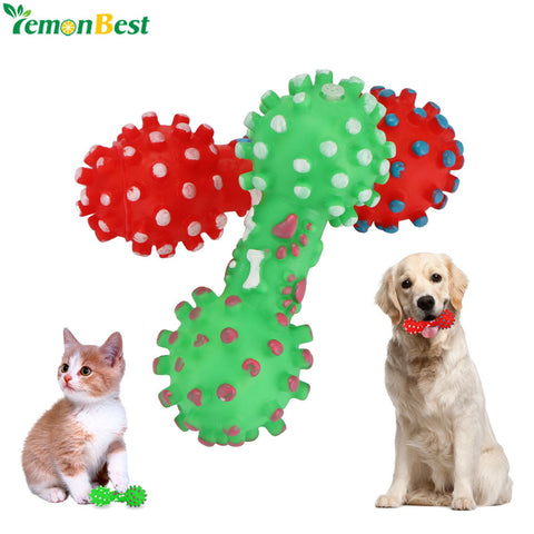 Pet Squeaky Toys Rubber Dog Cat Kitten Puppy Chew Toys Cute Dumbbells Play Toy Soft Small Rubber Bone Pet Sound Toys For Dog Cat