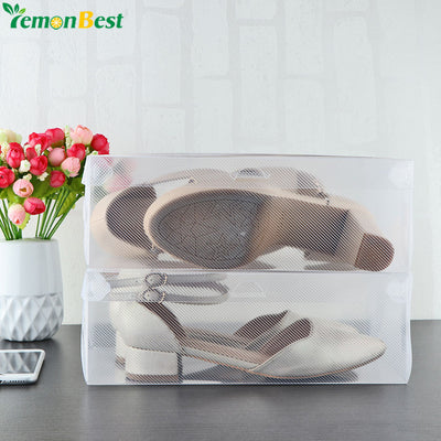 10Pcs Folding Clear Plastic Shoe Storage Boxes Organizer Containers Women Shoe Storage Stackable Dustproof Tidy Box Shoes Holder