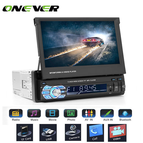 Onever 7" Retractable Autoradio GPS Bluetooth Navigation Car Stereo MP5 Player Touch Screen Support Hands-free Call Rear Camera
