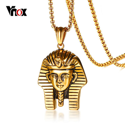 Vnox Egyptian Pharaoh Pendant for Men Necklace Gold Color 24" Box Chain Stainless Steel Male Punk Jewelry Religious Jewellry