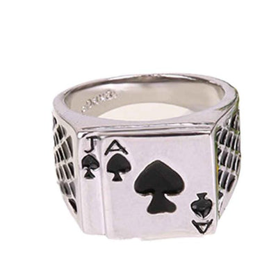 Cool Men's Jewelry Chunky  Plated Black Enamel Spades Poker Ring