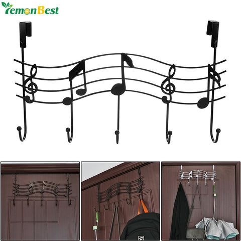Over the Door 5 Hook Music Hanger Rack No Trace No Nails- Decorative Metal Hanger Space Saving Organizer for Your Clothes Coats