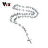 Vnox Mens Womens Rosary Necklace Silver Color Stainless Steel Beads Cross Charm Catholic Religious Prayer Jewelry