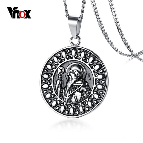 Vnox Vintage Men Benedict Cross Necklace Silver Color Free Stainless Steel Chain 24" Male Crux Sancti Pendant Jewelry Italy