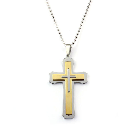 Unisex Men Man Stainless Steel Cross Pendant Necklace