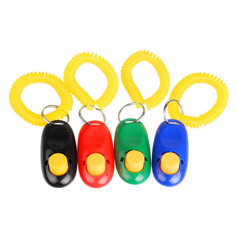 New 4pcs Universal Animal Pet Dog Cat Training Adjustable Sound Key chain Dog clicker Obedience Aid + Wrist Strap Light Weight