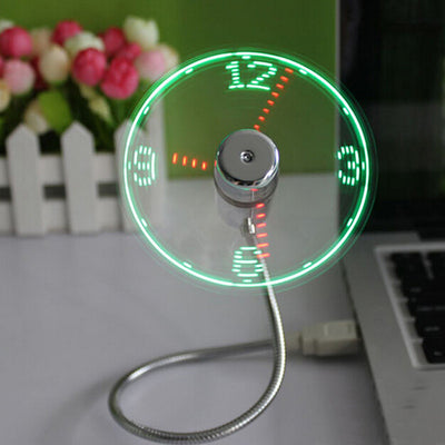 USB Mini Flexible Time LED Clock Fan With LED Light Cool Gadget Flexible Usb Clock Fan Gadgets Cool Usb Fan Clock