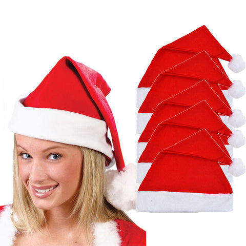 5x Adult Unisex Adult Xmas Red Cap Santa Novelty Hat for Christmas Party