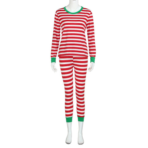 Women Family Matching Christmas  Pajamas Set  Blouse +Santa Striped Pants