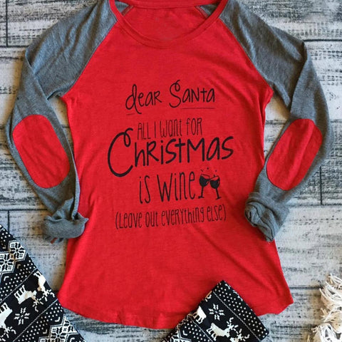 Women Christmas Printed Long Sleeve Splicing T-Shirt Blouse