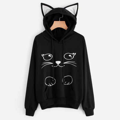 Feitong Top Brand Funny Cat Ear Hoodie Sweatshirt Womens Printed Long Sleeve Hooded Pullover oversized hoodie Tops